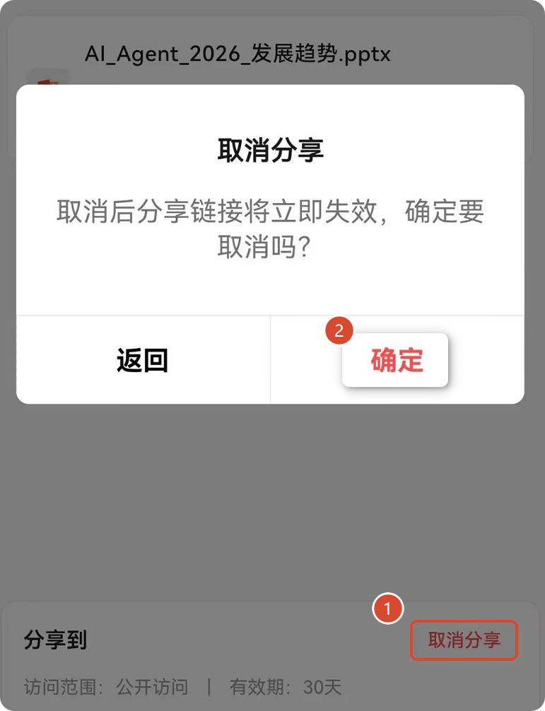 取消分享的确认操作界面