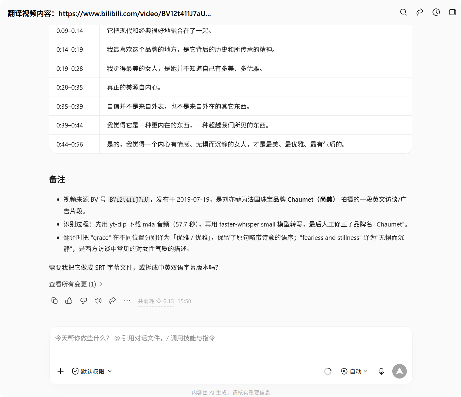 外文视频翻译摘要的输出示例